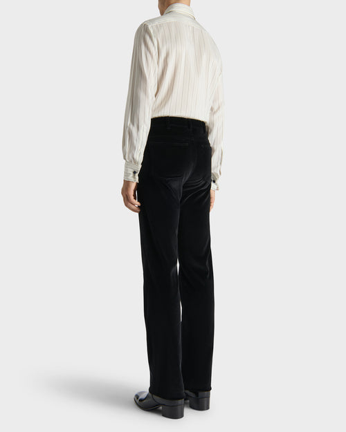 WIDE COLLAR SHIRT IN SILK POPLIN - IVORY WITH BLACK STRIPES - Husbands - 3