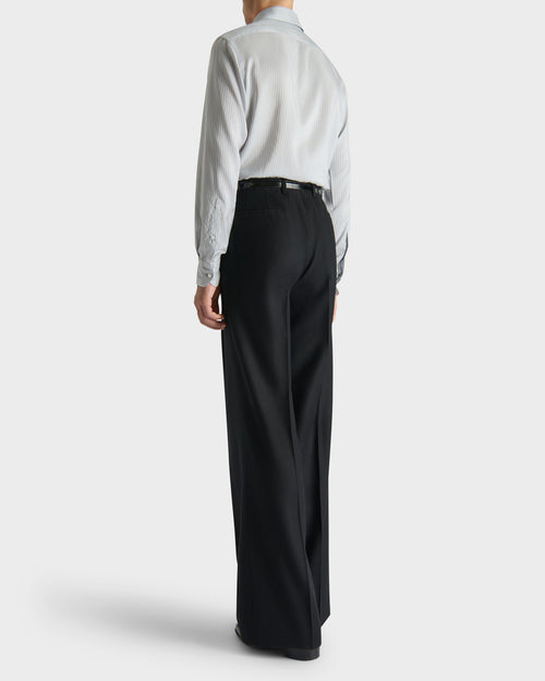 WIDE COLLAR SHIRT IN SILK POPLIN - POWDER BLUE WITH WHITE STRIPES - Husbands - 3