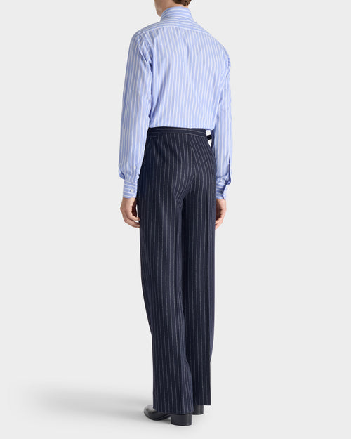 CHEMISE COL LARGE EN POPLINE DE COTON SUPIMA - BLEUE À RAYURES BLANCHES - Husbands Paris - 3