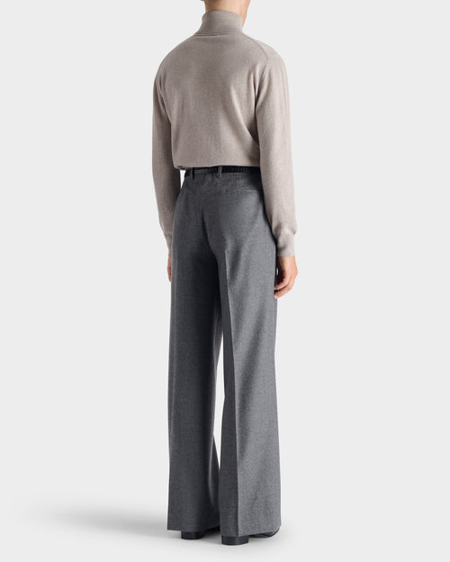 WIDE PLEATED TROUSERS IN WOOL FLANNEL - GREY - Husbands - 3
