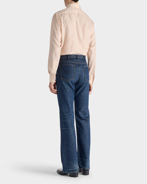 WIDE COLLAR SHIRT IN COTTON & SILK TWILL - PEACH - Husbands Paris - 3