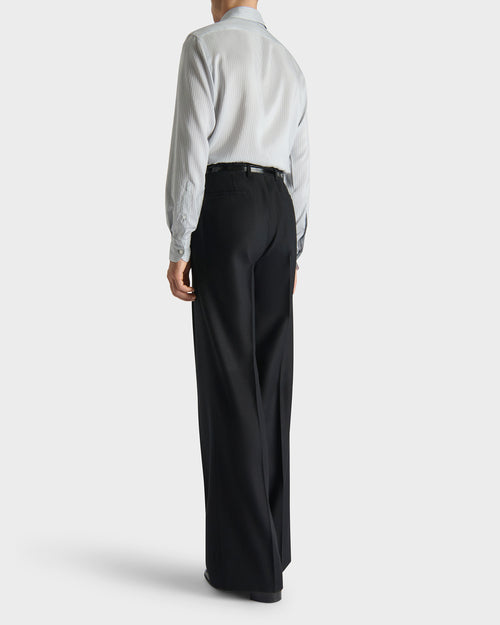 WIDE PLEATED TROUSERS IN WOOL FLANNEL - BLACK - Husbands - 3