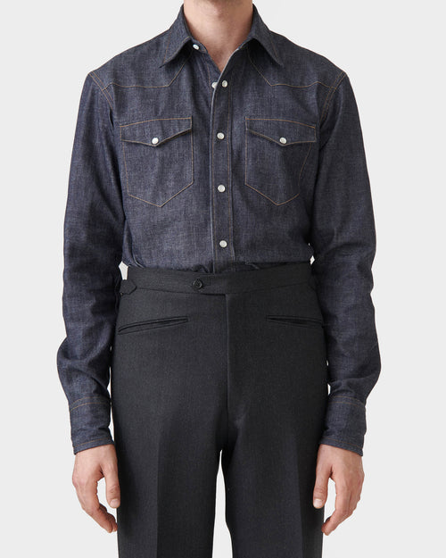 CHEMISE WESTERN EN DENIM DE COTON SELVEDGE - BRUT - Husbands Paris - 1