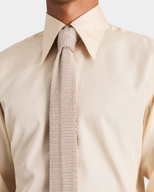 WIDE COLLAR SHIRT IN SILK POPLIN - VANILLA - Husbands Paris - 2