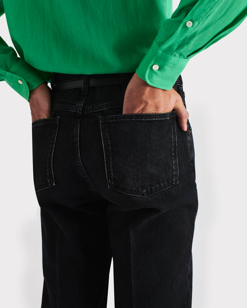 FLARED HIGH-WAISTED JEANS IN COTTON DENIM - WASHED BLACK - Husbands Paris - 2