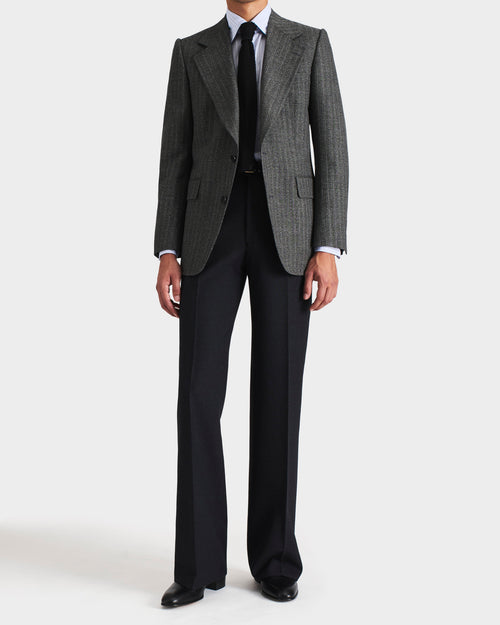 VESTE CROISÉE EN 2-PLY LAINE ET MOHAIR - CHEVRONS NOIR ET GRIS - Husbands Paris - 6