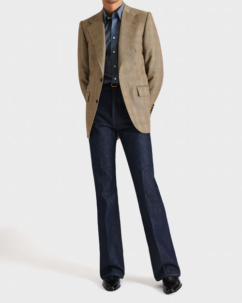 VESTE DROITE EN LAINE PEIGNÉE - NOIR ET TAN GLENCHECK - Husbands Paris - 6