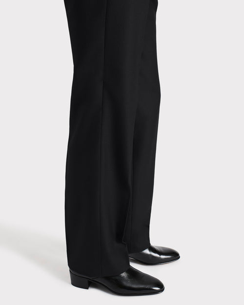 PANTALON DROIT EN SERGÉ DE LAINE PEIGNÉE - NOIR - Husbands Paris - 2