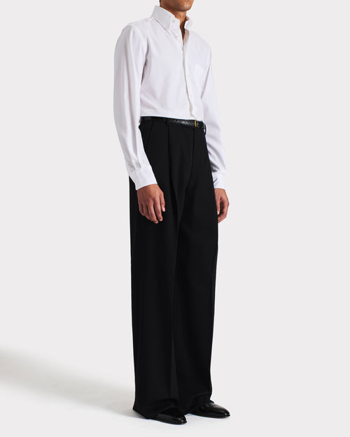 CHEMISE COL LARGE BOUTONNÉ EN COTON PINPOINT - BLANC - Husbands Paris - 6