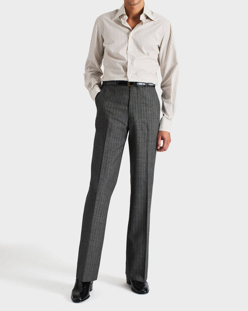 CHEMISE COL LARGE EN COTON POPELINE - BLANC CASSÉ À RAYURES - Husbands Paris - 5