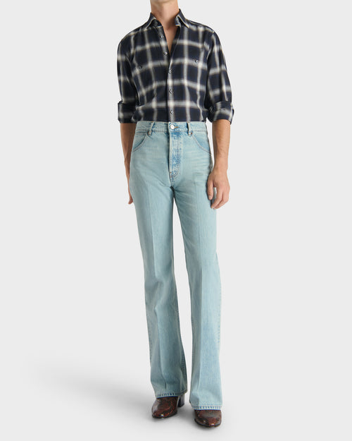 CLASSIC COLLAR SHIRT IN COTTON TWILL - NAVY PLAID - Husbands - 4