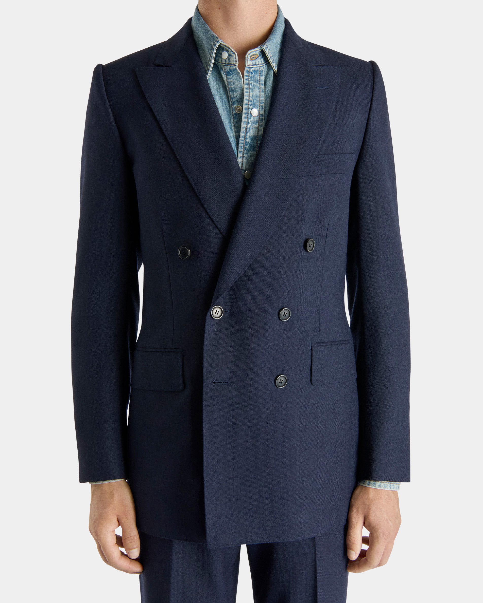 DOUBLE-BREASTED SUIT IN WOOL FRESCO - NAVY | Husbands