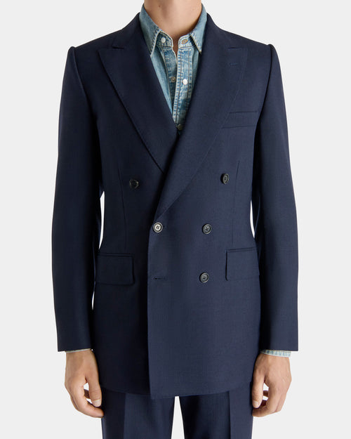 DOUBLE-BREASTED SUIT IN WOOL FRESCO - NAVY - Husbands - 3