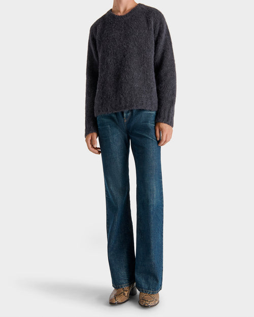 CREWNECK SWEATER IN BRUSHED SUPERFINE ALPACA BLEND - INK - Husbands Paris - 4