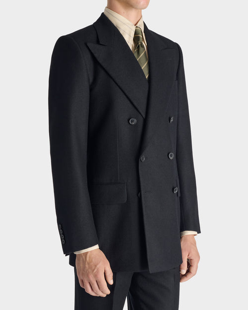 DOUBLE-BREASTED SUIT IN WOOL FLANNEL - BLACK - Husbands - 4