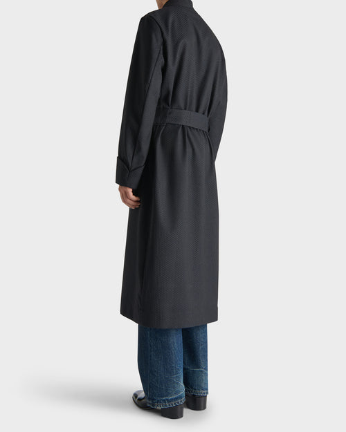 DRESSING GOWN IN VIRGIN WOOL AND SILK - BLACK AND NAVY MICRO PATTERN - Husbands - 4