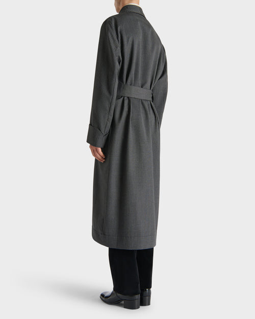 DRESSING GOWN IN VIRGIN WOOL AND SILK - GREY AND BLACK MICRO PATTERN - Husbands - 5