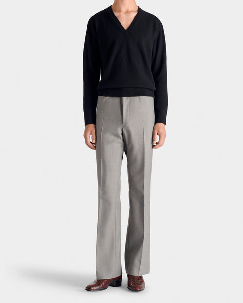 PANTALON ÉVASÉ EN SERGÉ DE POLYLAINE - GRIS COLOMBE - Husbands Paris - 4