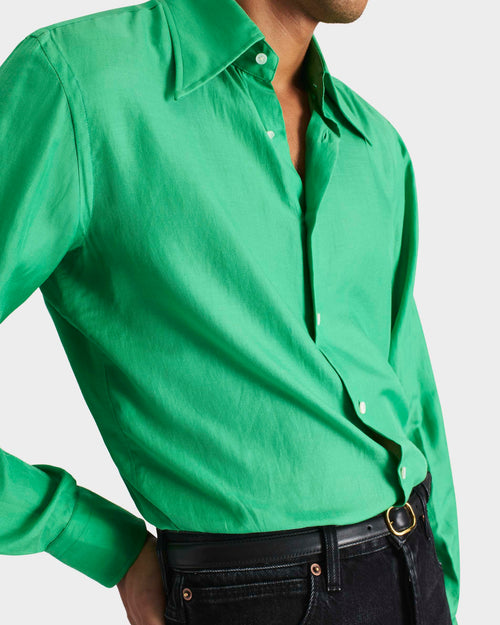 CHEMISE COL LARGE EN COTON ET SOIE - VERT KELLY - Husbands Paris - 2