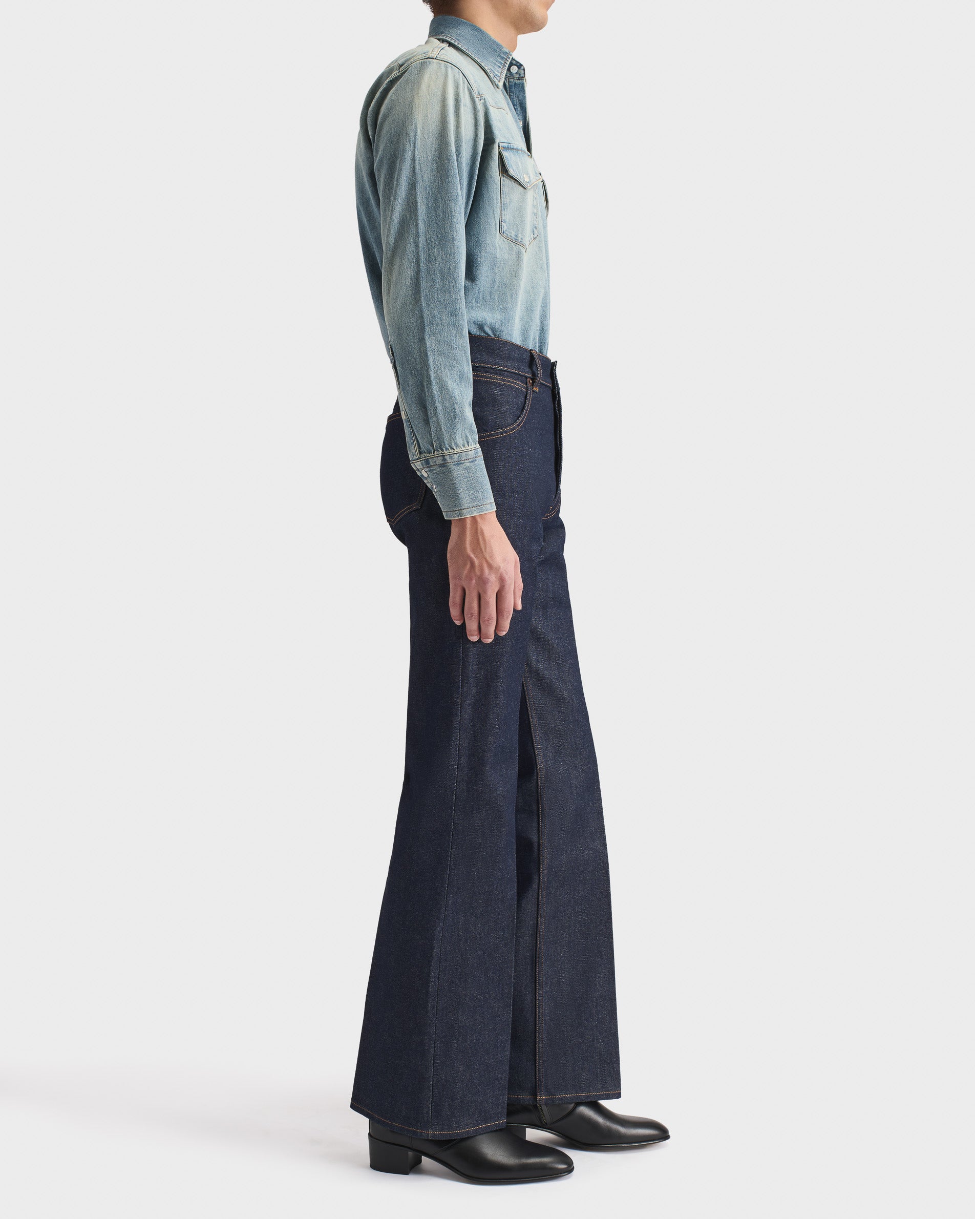 WESTERN SHIRT IN SELVEDGE DENIM – BLUE STONE WASHED | Husbands Paris