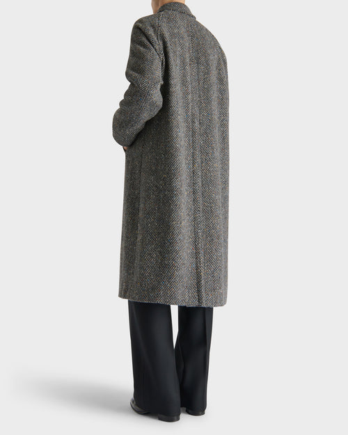 SINGLE-BREASTED COAT IN WOOL DONEGAL TWEED - BLACK AND GREY HERRINGBONE - Husbands - 5
