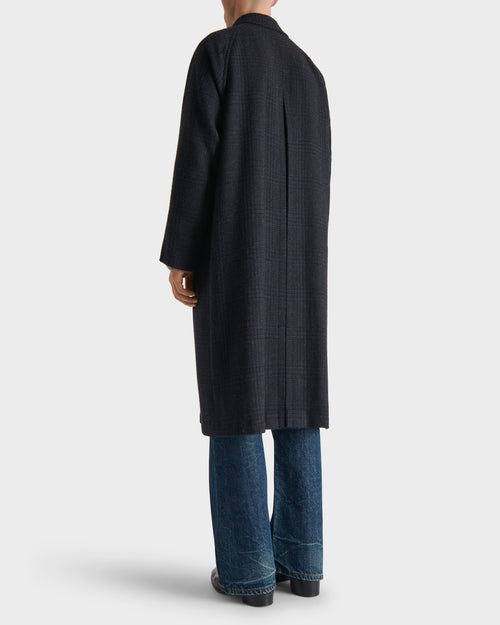 SINGLE-BREASTED COAT IN WOOL TWEED - NAVY AND BROWN PRINCE OF WALES - Husbands - 5