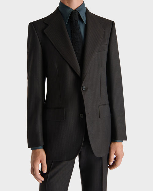 SINGLE-BREASTED SUIT IN WOOL TWILL - DARK CHOCOLATE WITH STRIPES - Husbands - 4