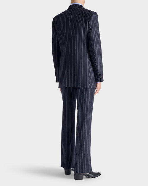 SINGLE-BREASTED 3-PIECE SUIT IN WOOL FLANNEL - NAVY WITH WHITE CORD STRIPES - Husbands - 5