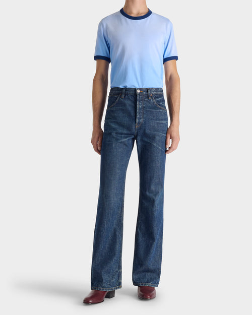 RINGER T-SHIRT IN COTTON JERSEY - LIGHT BLUE & NAVY - Husbands Paris - 4