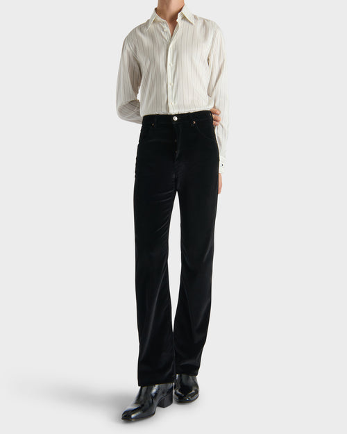 WIDE COLLAR SHIRT IN SILK POPLIN - IVORY WITH BLACK STRIPES - Husbands - 4
