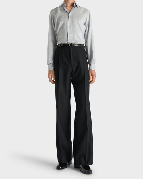 WIDE COLLAR SHIRT IN SILK POPLIN - POWDER BLUE WITH WHITE STRIPES - Husbands - 4