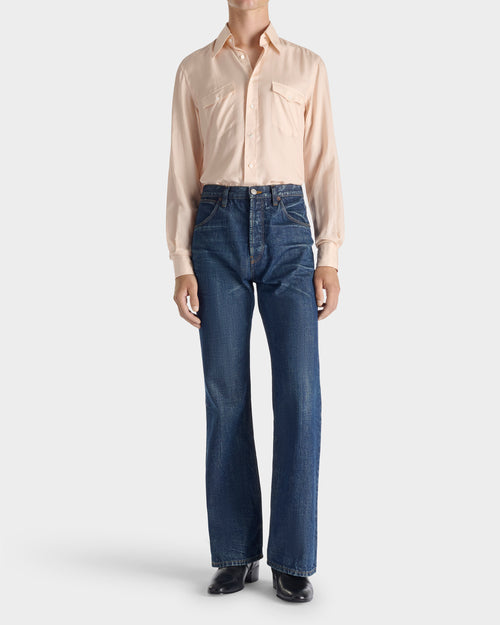 WIDE COLLAR SHIRT IN COTTON & SILK TWILL - PEACH - Husbands Paris - 4