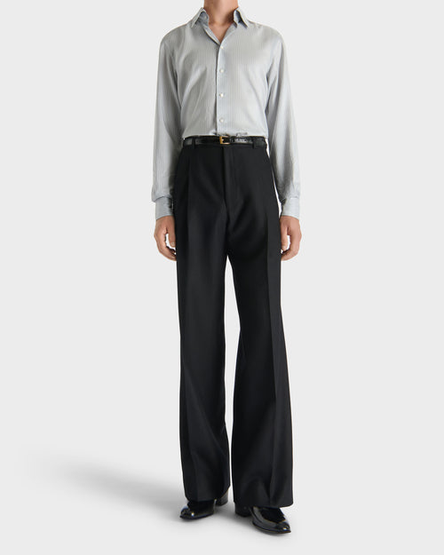 WIDE PLEATED TROUSERS IN WOOL FLANNEL - BLACK - Husbands - 4