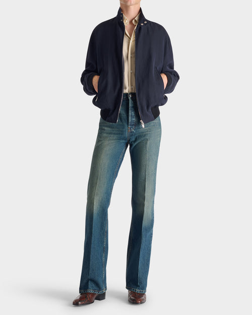 ZIPPED JACKET IN WOOL & LINEN TWILL - NAVY - Husbands Paris - 4