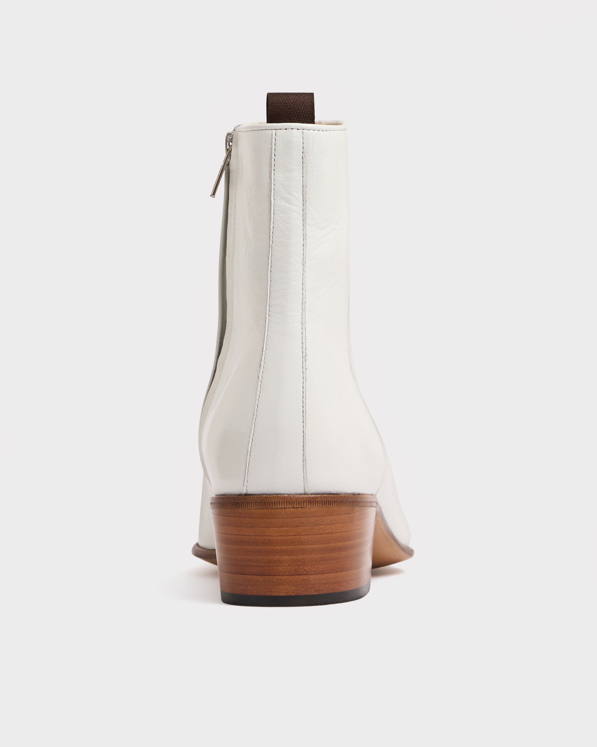 ZIPPED BOOTS IN TUMBLED SHINY CALFSKIN - OFF-WHITE | Husbands Paris