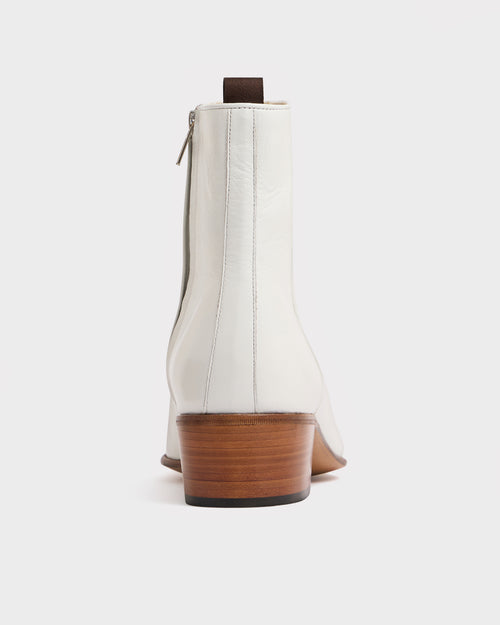ZIPPED BOOTS IN TUMBLED SHINY CALFSKIN - OFF-WHITE - Husbands Paris - 1