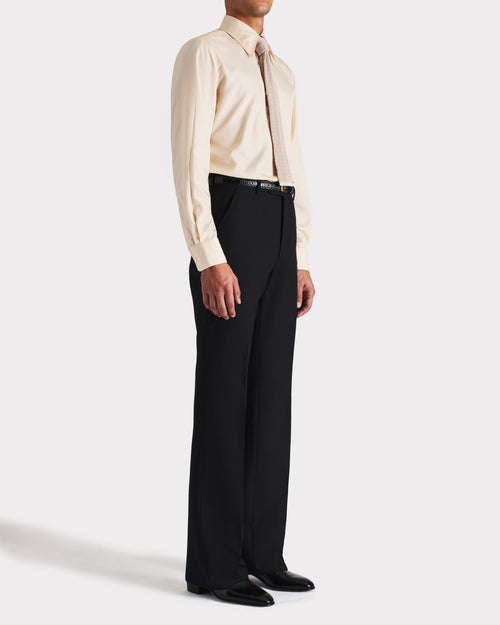 WIDE COLLAR SHIRT IN SILK POPLIN - VANILLA - Husbands Paris - 3