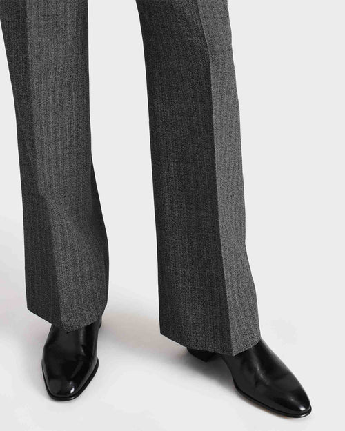 PANTALON ÉVASÉ EN 2-PLY LAINE ET MOHAIR - CHEVRONS NOIR ET GRIS - Husbands Paris - 2