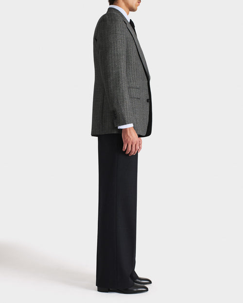 VESTE CROISÉE EN 2-PLY LAINE ET MOHAIR - CHEVRONS NOIR ET GRIS - Husbands Paris - 4