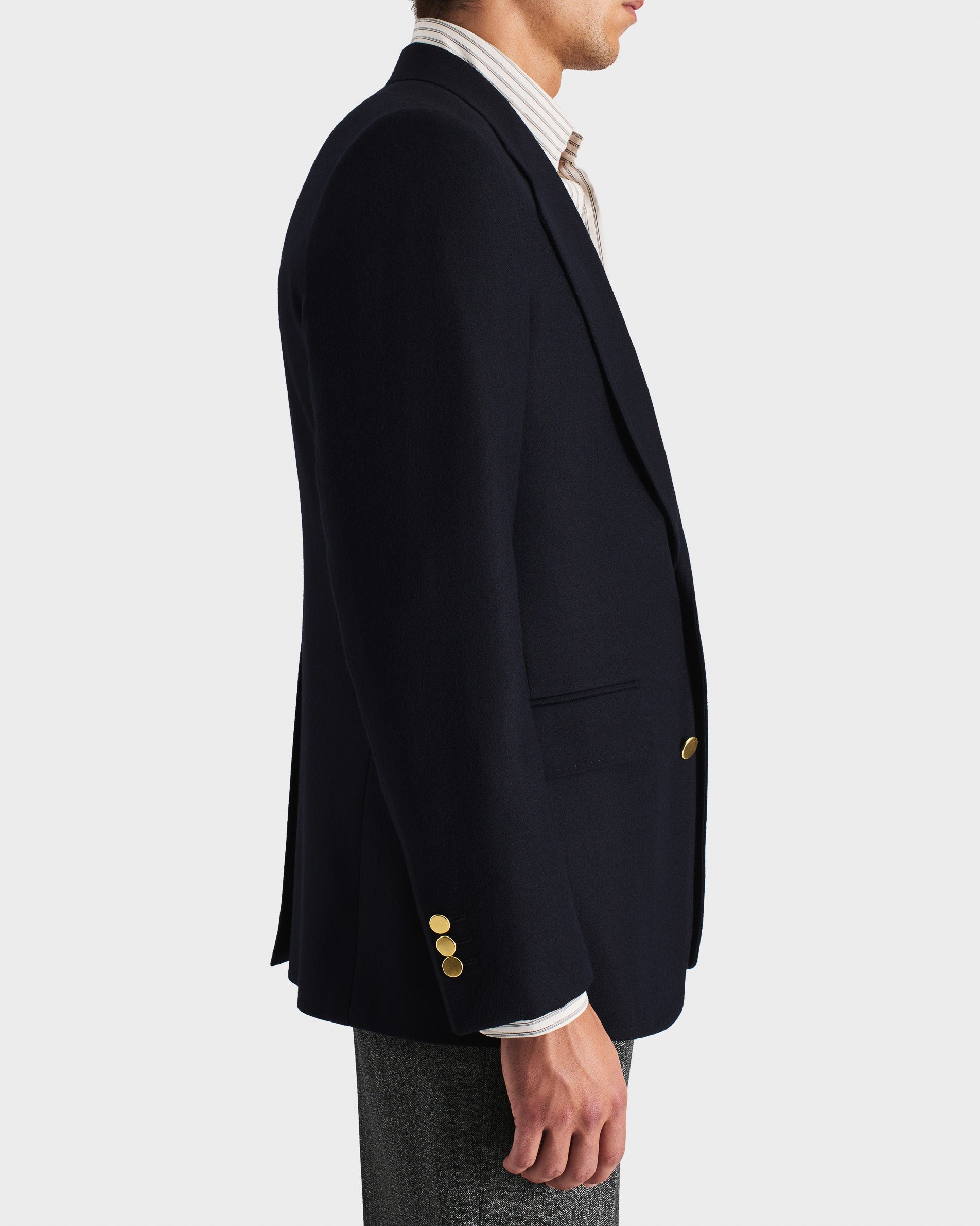 SINGLE-BREASTED JACKET IN WOOL FLANNEL - NAVY | Husbands Paris