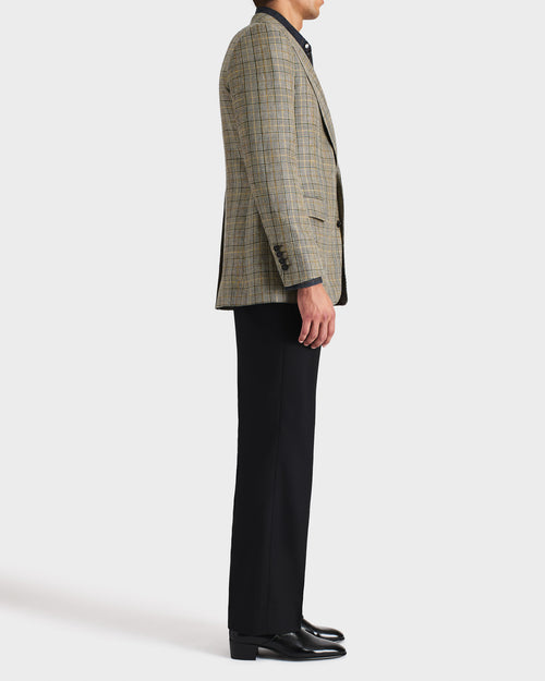 VESTE DROITE EN LAINE PEIGNÉE ET LIN - BLEU MARINE ET TEAL GLENCHECK - Husbands Paris - 3