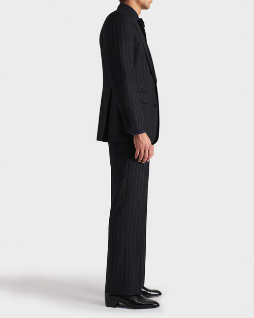 COSTUME DROIT EN SERGÉ DE LAINE PEIGNÉE - ANTHRACITE À RAYURES GRISES - Husbands Paris - 5