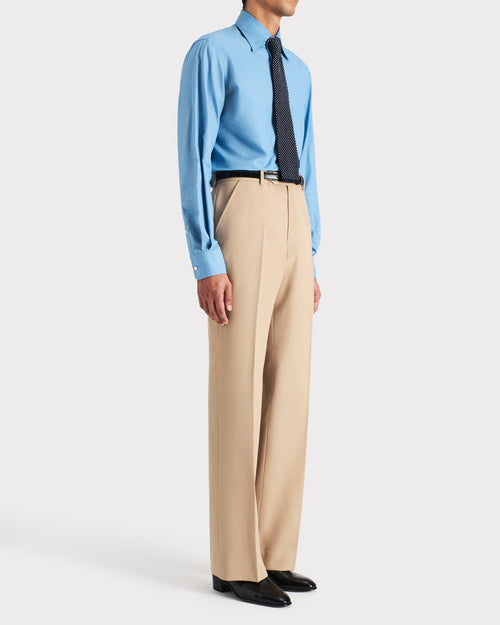 CHEMISE COL LARGE EN COTON CHAMBRAY - BLEU - Husbands Paris - 4