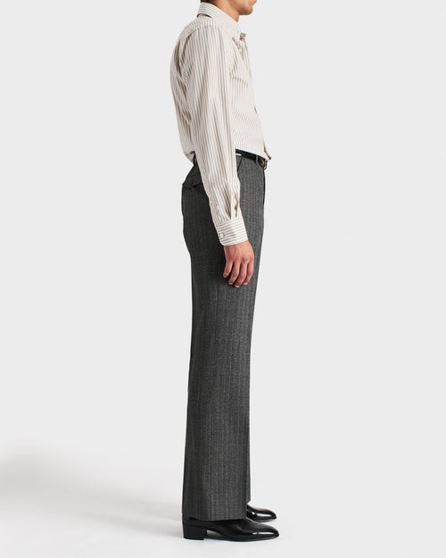 CHEMISE COL LARGE EN COTON POPELINE - BLANC CASSÉ À RAYURES - Husbands Paris - 4