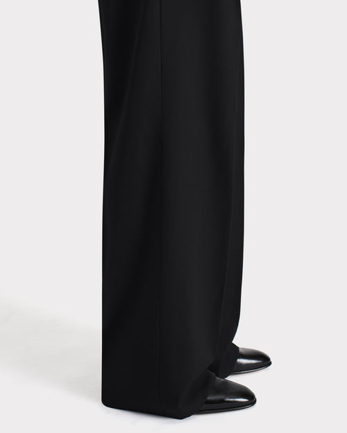 PANTALON LARGE À PLIS EN GABARDINE DE LAINE - NOIR - Husbands Paris - 5