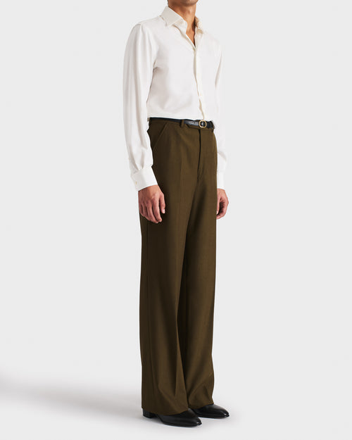 PANTALON LARGE EN POLY-WOOL ET SERGÉ DE VISCOSE - KAKI - Husbands Paris - 4