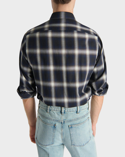 CLASSIC COLLAR SHIRT IN COTTON TWILL - NAVY PLAID - Husbands - 5
