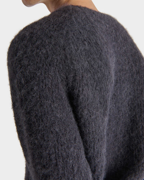 CREWNECK SWEATER IN BRUSHED SUPERFINE ALPACA BLEND - INK - Husbands Paris - 5