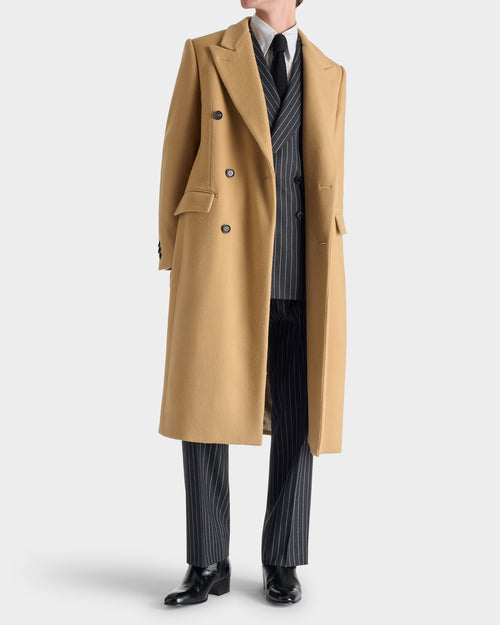 DOUBLE-BREASTED COAT IN VIRGIN WOOL - CAMEL - Husbands - 4