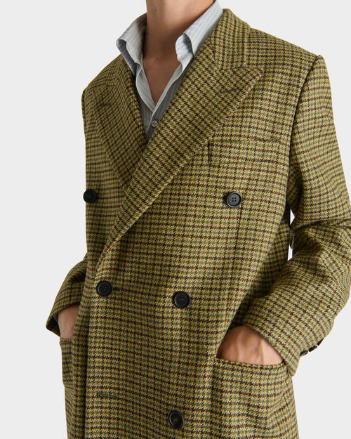 DOUBLE-BREASTED COAT IN WOOL TWEED - GREEN AND BLACK GUN CLUB - Husbands - 4
